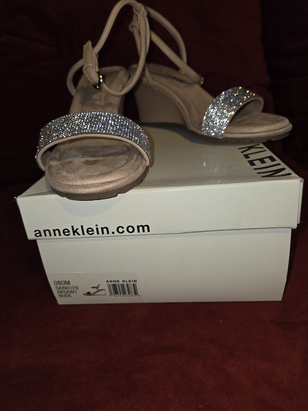 Anne Klein Women's Nude Strappy Sandals with Crystal Accent